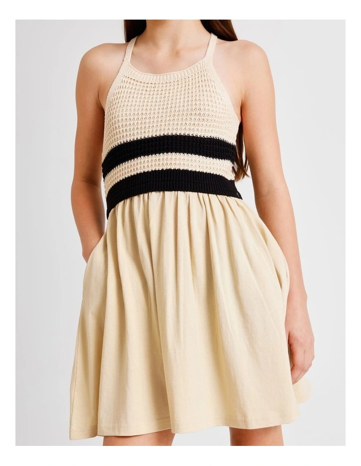 Sleeveless Crochet Top with Jersey Dress in Ecru image 5
