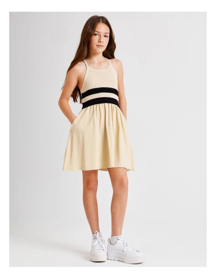 Sleeveless Crochet Top with Jersey Dress in Ecru image 6