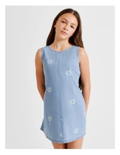 Sleeveless Linen Tie Back Dress in Floral and Chambray