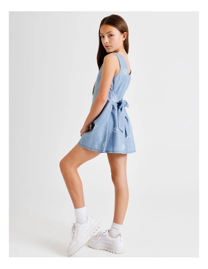 Sleeveless Linen Tie Back Dress in Floral and Chambray image 2