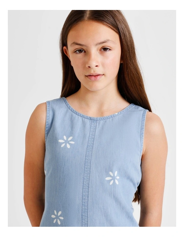 Sleeveless Linen Tie Back Dress in Floral and Chambray image 3