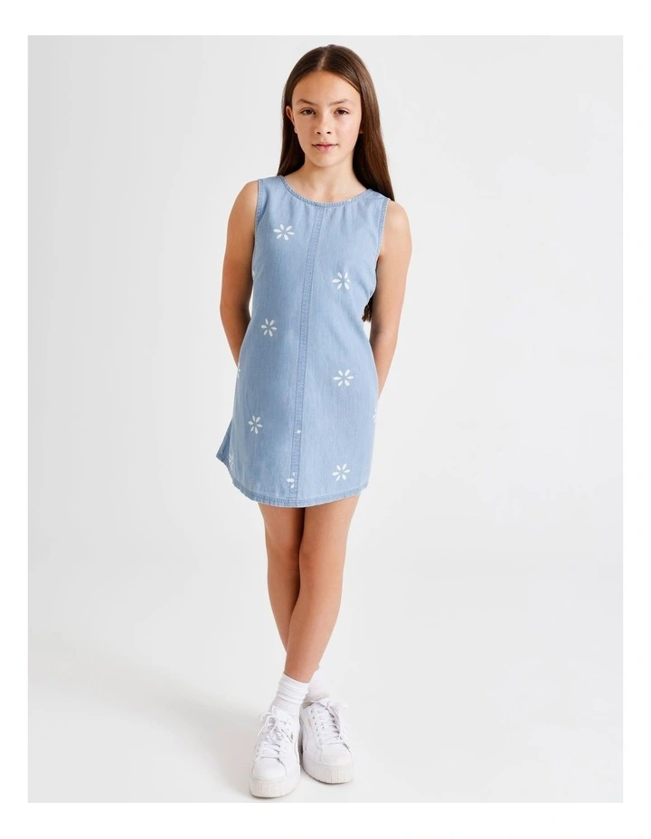 Sleeveless Linen Tie Back Dress in Floral and Chambray image 4