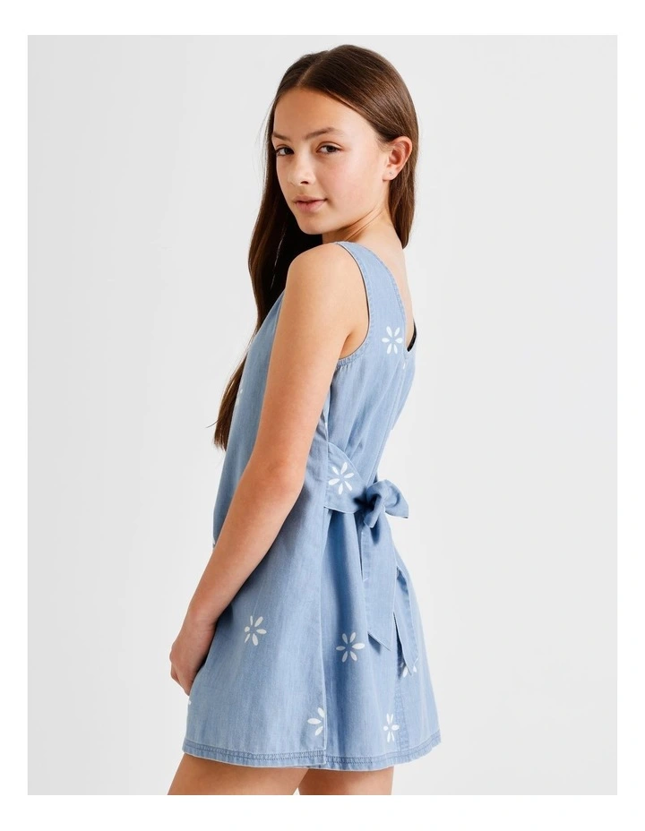 Sleeveless Linen Tie Back Dress in Floral and Chambray image 5