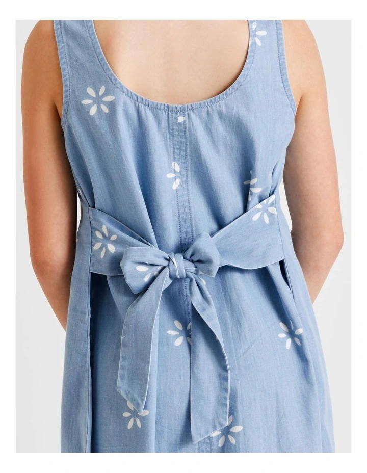 Sleeveless Linen Tie Back Dress in Floral and Chambray image 6