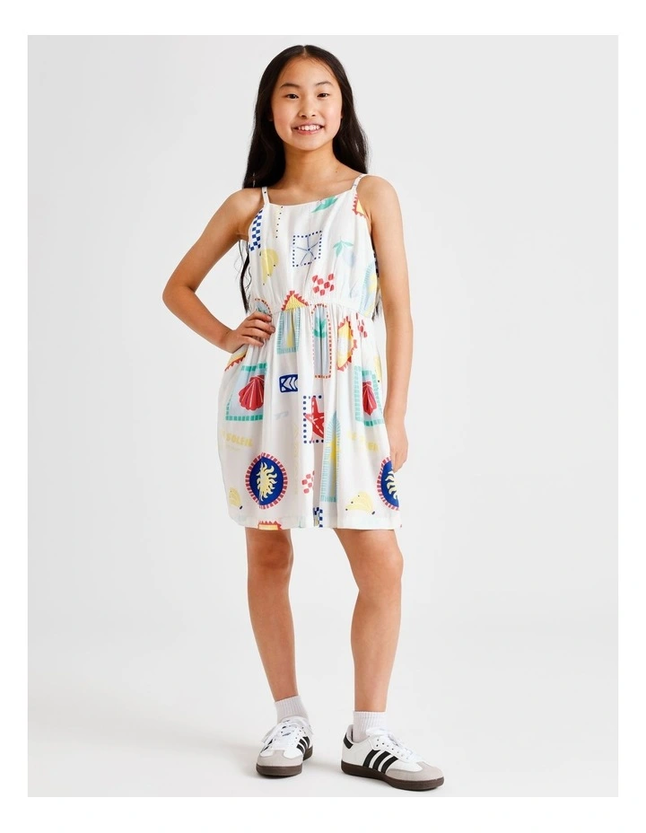 Sleeveless Rayon Shirred Back Slip Dress in Floral and White image 2