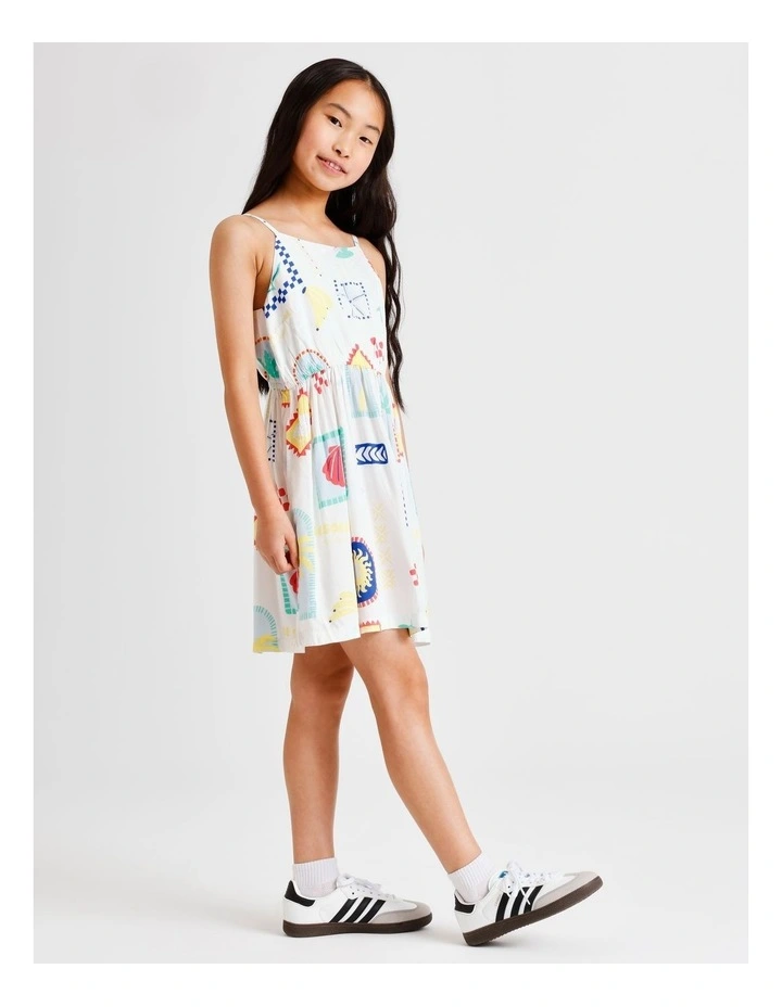 Sleeveless Rayon Shirred Back Slip Dress in Floral and White image 3