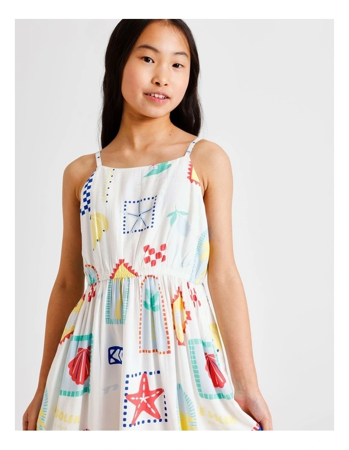 Sleeveless Rayon Shirred Back Slip Dress in Floral and White image 4