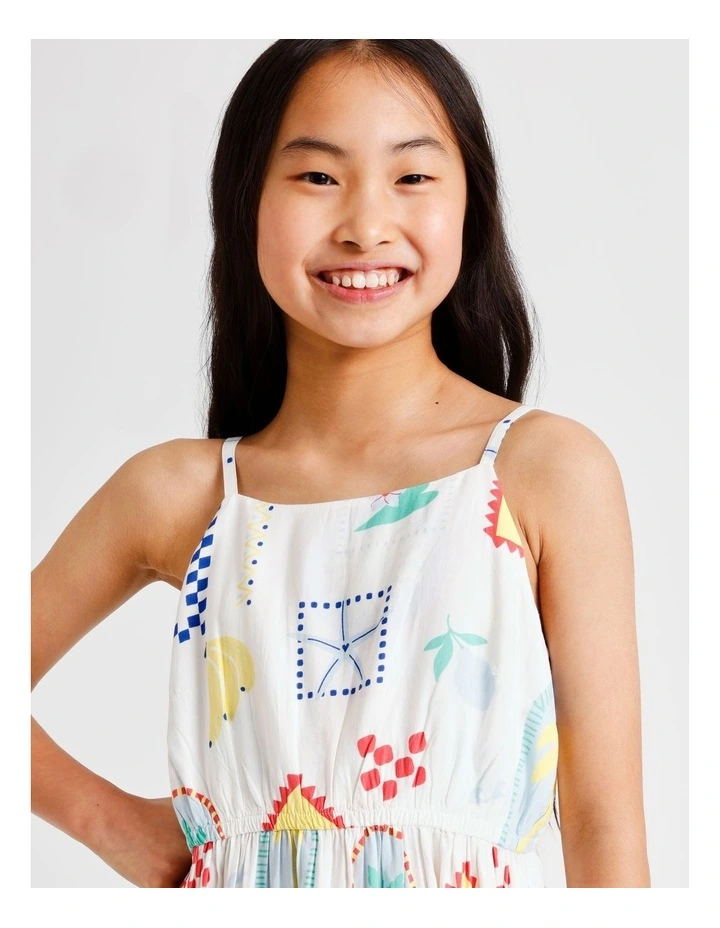 Sleeveless Rayon Shirred Back Slip Dress in Floral and White image 5