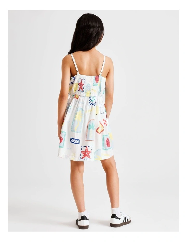 Sleeveless Rayon Shirred Back Slip Dress in Floral and White image 6