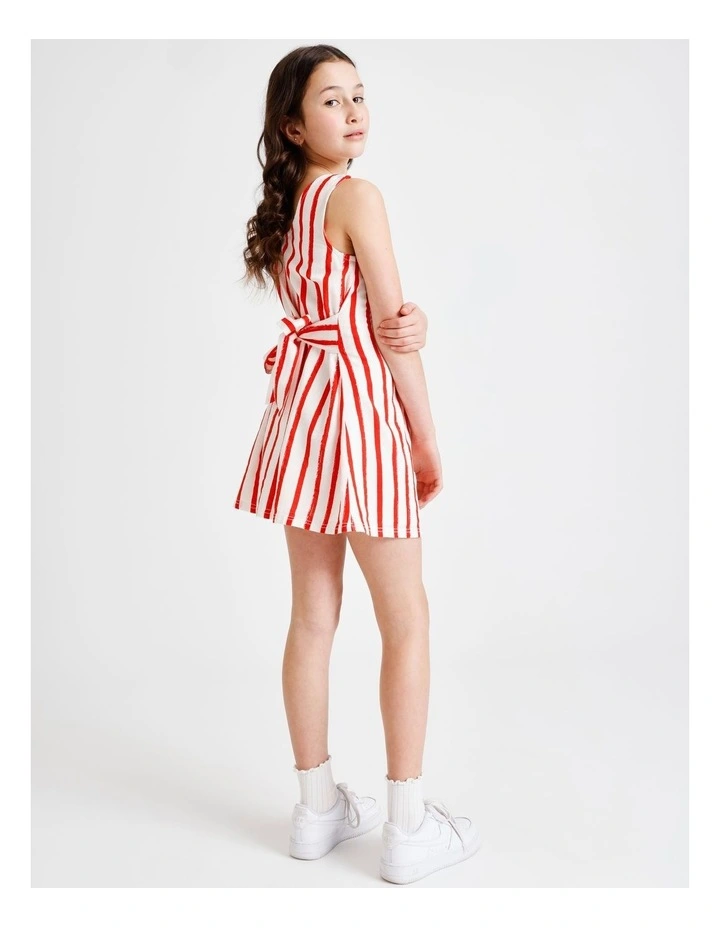 Sleeveless Linen Tie Back Dress in Red and White Stripes image 5