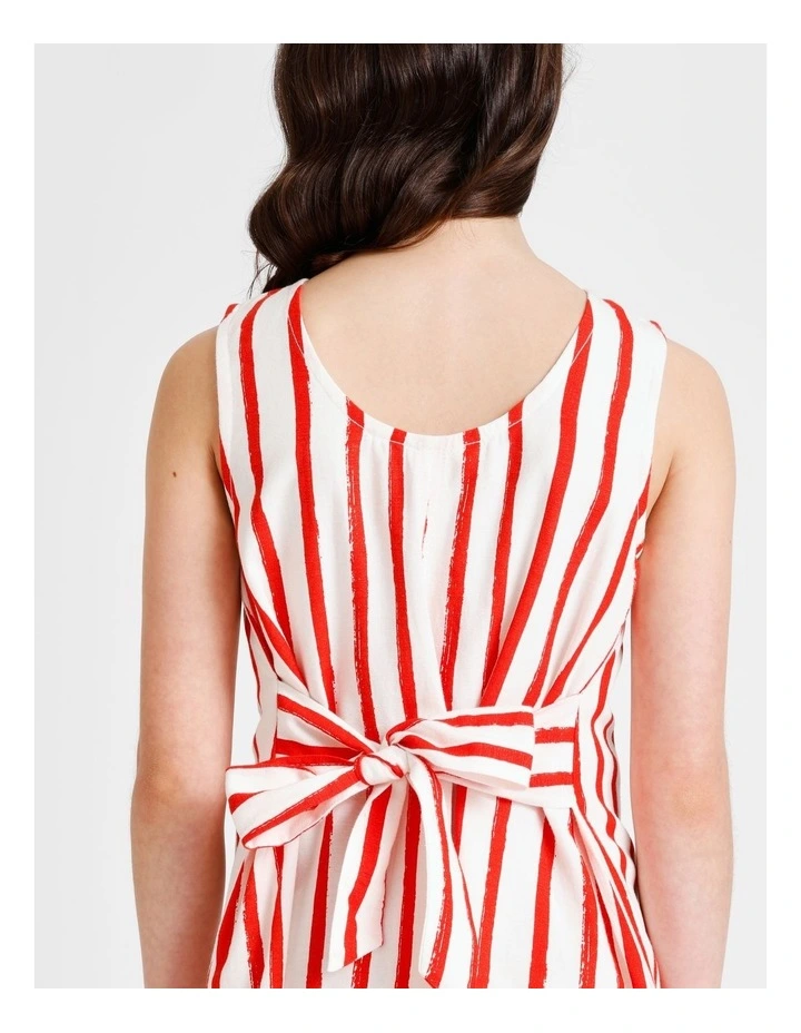 Sleeveless Linen Tie Back Dress in Red and White Stripes image 6