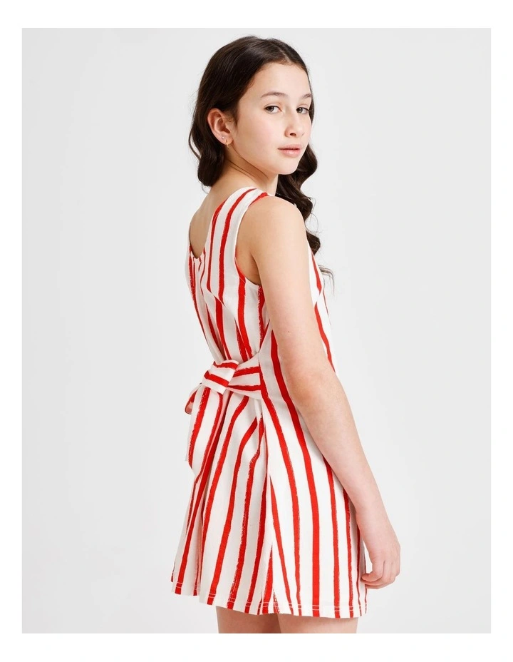 Sleeveless Linen Tie Back Dress in Red and White Stripes image 7