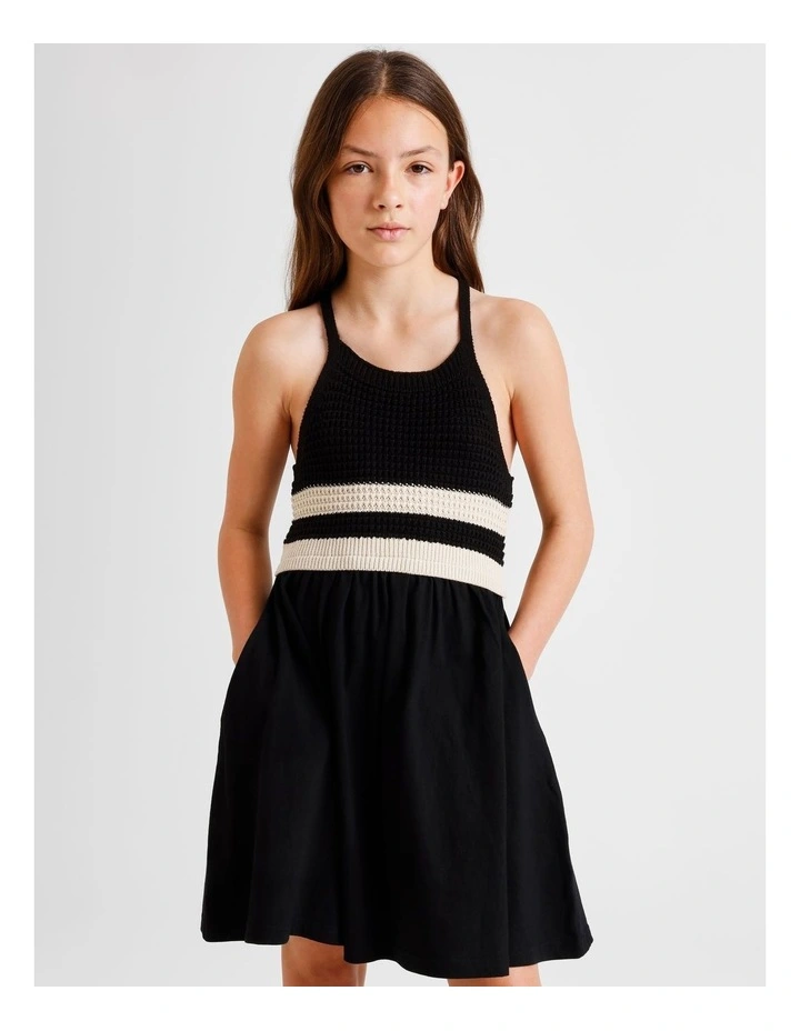 Sleeveless Crochet Top with Jersey Dress in Black image 1