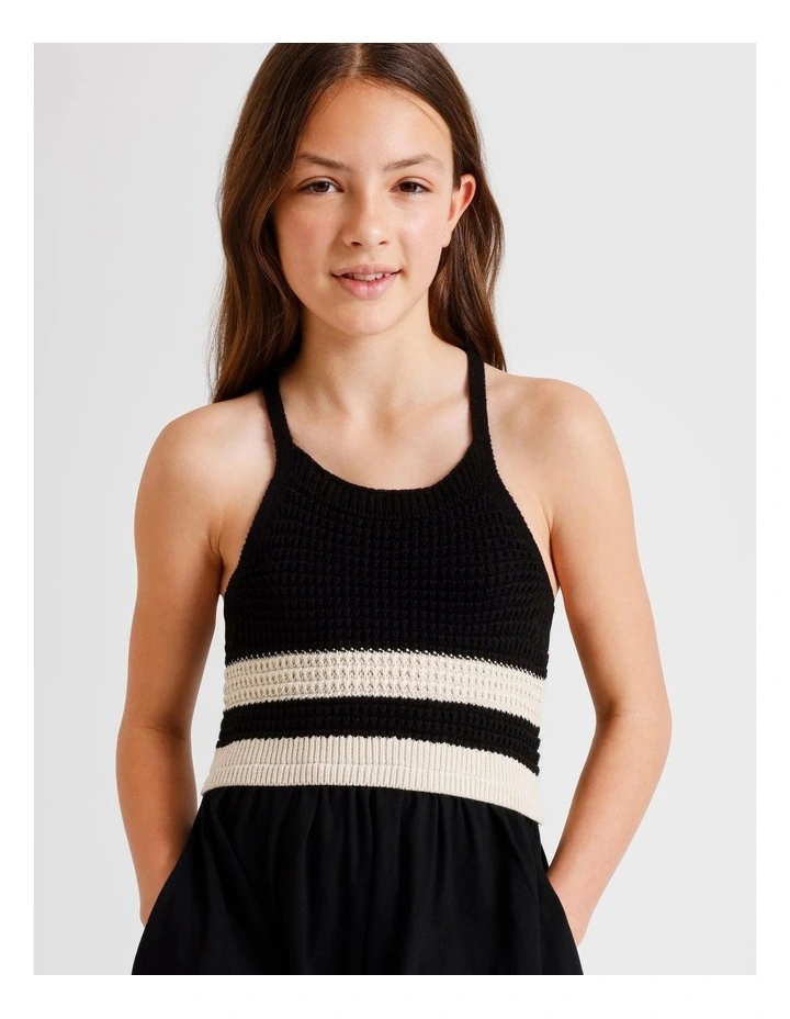 Sleeveless Crochet Top with Jersey Dress in Black image 2