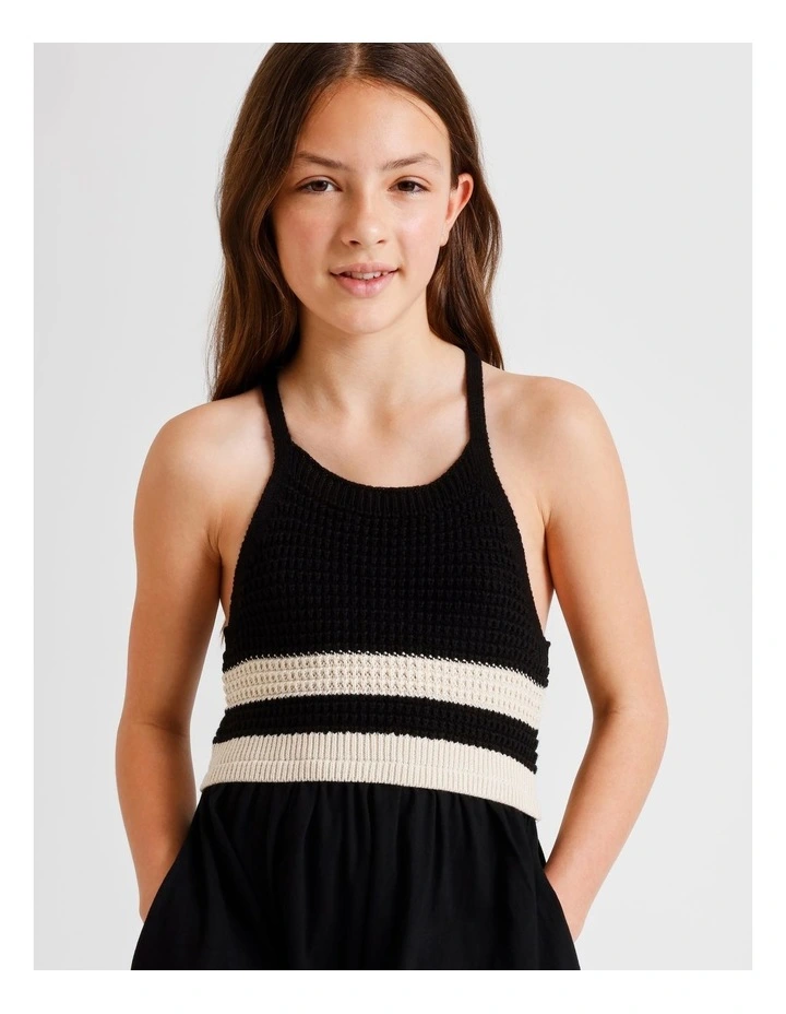 Sleeveless Crochet Top with Jersey Dress in Black image 2