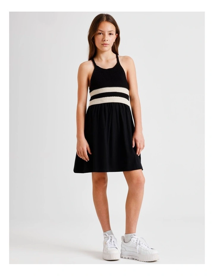 Sleeveless Crochet Top with Jersey Dress in Black image 3