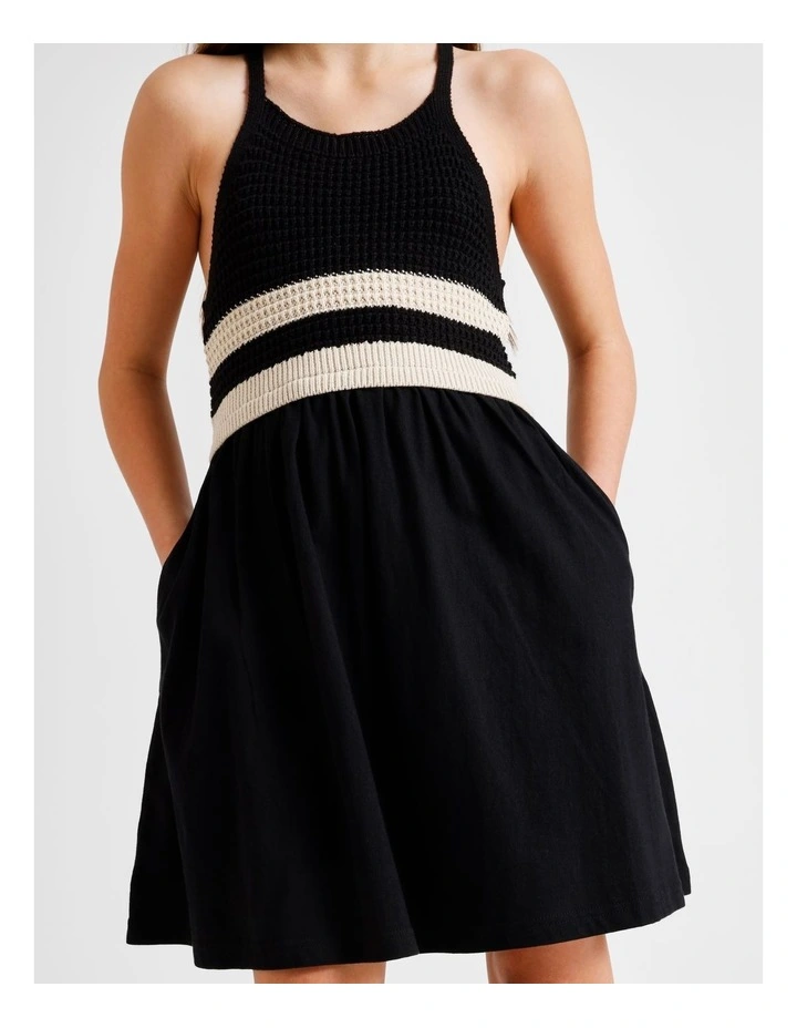 Sleeveless Crochet Top with Jersey Dress in Black image 4