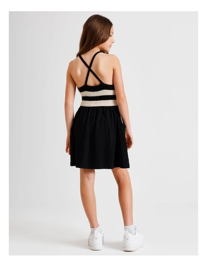 Sleeveless Crochet Top with Jersey Dress in Black image 5
