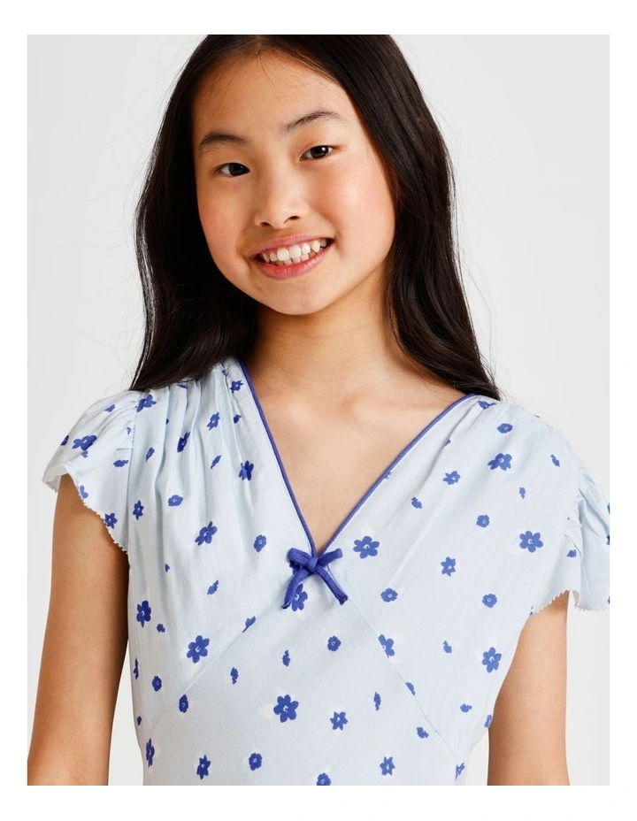 Short Sleeve Rayon Garden Mini Dress in Ditsy Floral and Blue image 3
