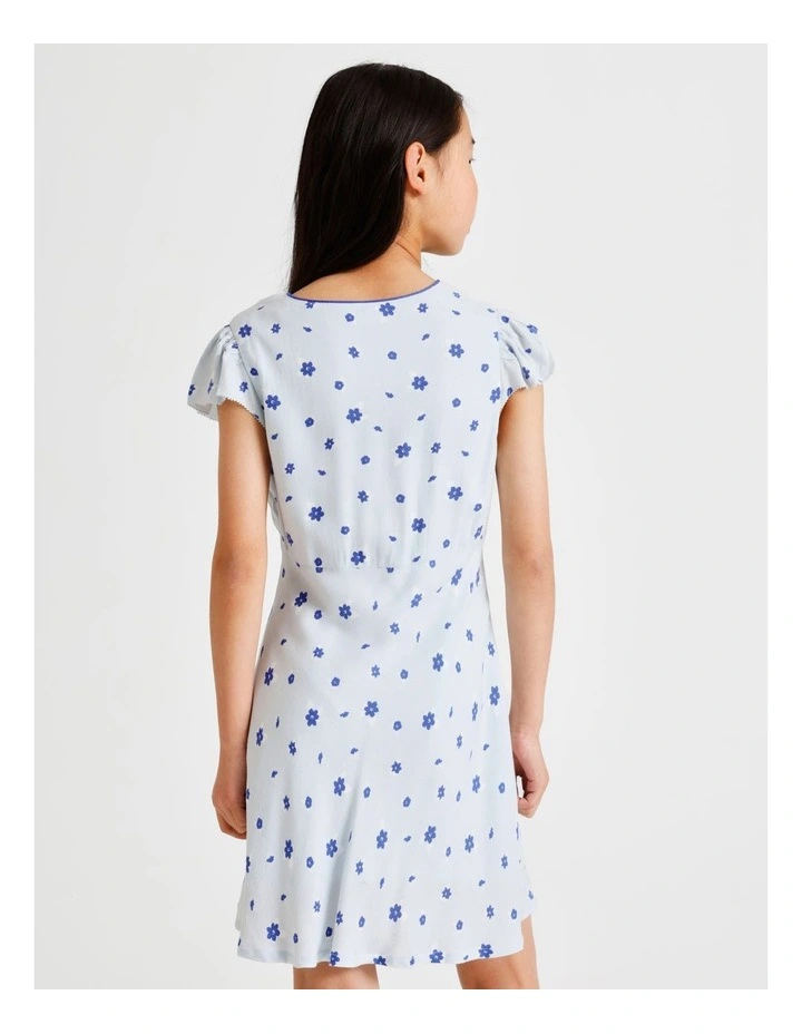 Short Sleeve Rayon Garden Mini Dress in Ditsy Floral and Blue image 5