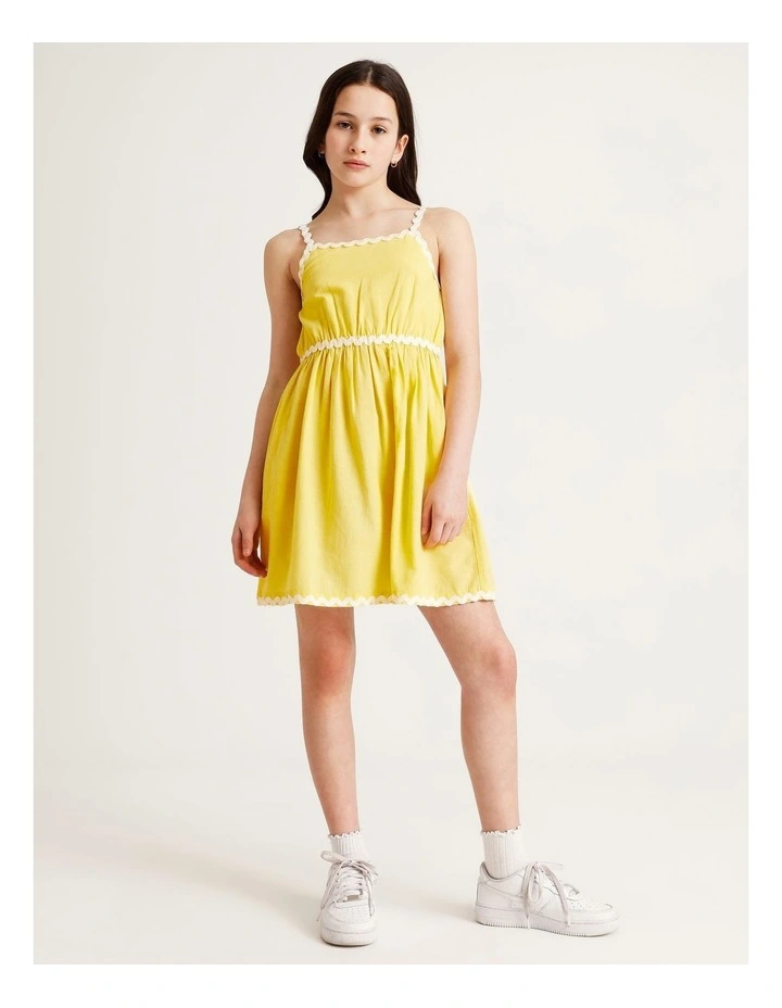 Sleeveless Linen Shirred Back Slip Dress in Yellow image 1