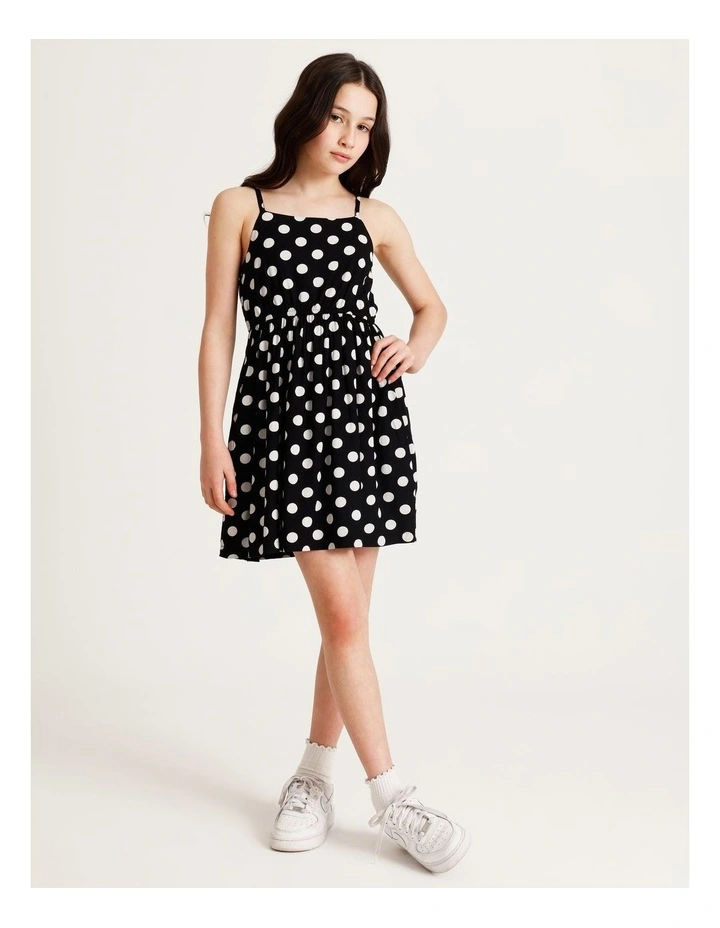 Sleeveless Rayon Shirred Back Slip Dress in Black & White image 1