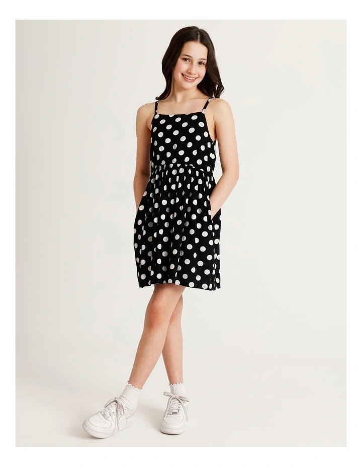 Sleeveless Rayon Shirred Back Slip Dress in Black & White image 3