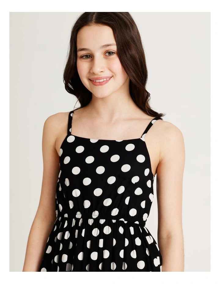 Sleeveless Rayon Shirred Back Slip Dress in Black & White image 4