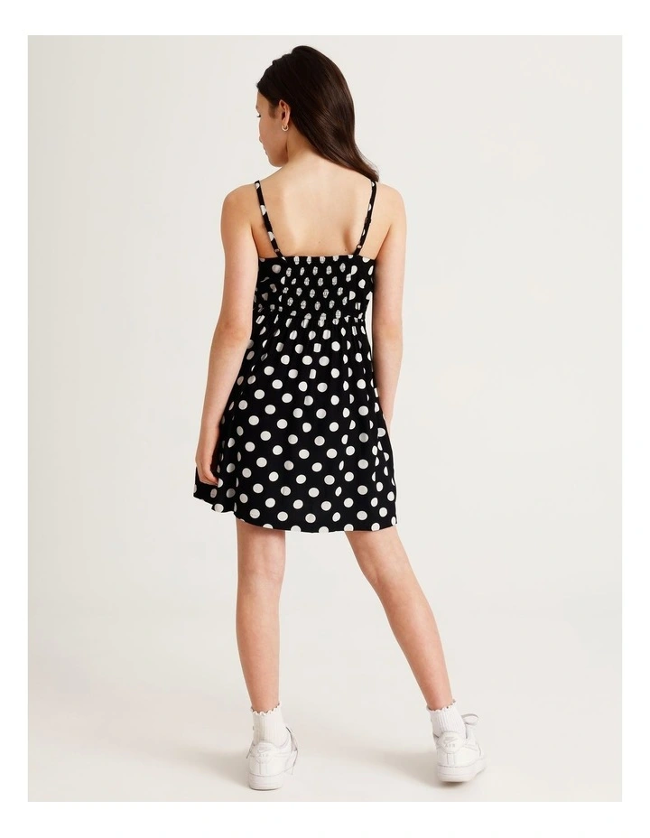 Sleeveless Rayon Shirred Back Slip Dress in Black & White image 5
