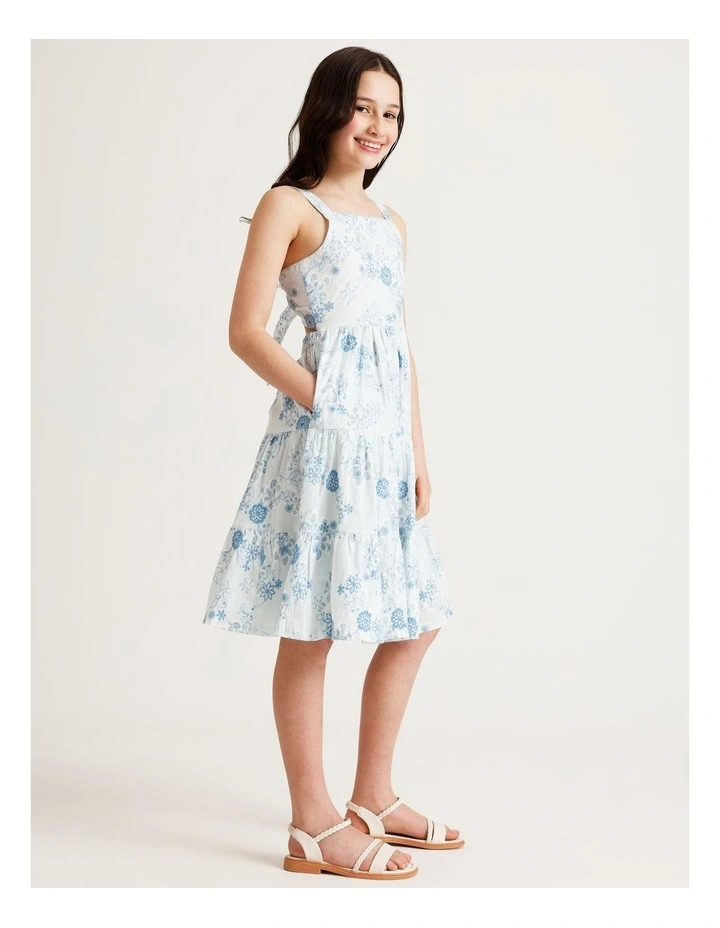 Sleeveless Broderie Tiered Midi Dress in Light Blue image 3