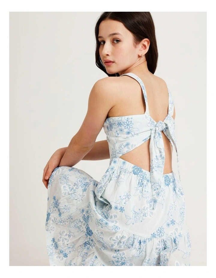 Sleeveless Broderie Tiered Midi Dress in Light Blue image 4