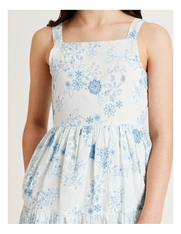 Sleeveless Broderie Tiered Midi Dress in Light Blue image 5
