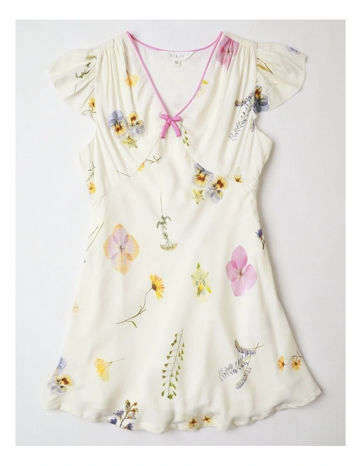 Tilii Short Sleeve Rayon Garden Mini Dress in Ecru image 1