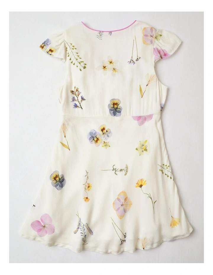 Tilii Short Sleeve Rayon Garden Mini Dress in Ecru image 3