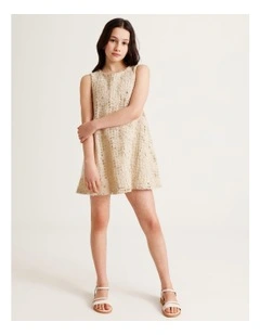 Tilii Sleeveless Crochet A-Line Mini Dress in Natural
