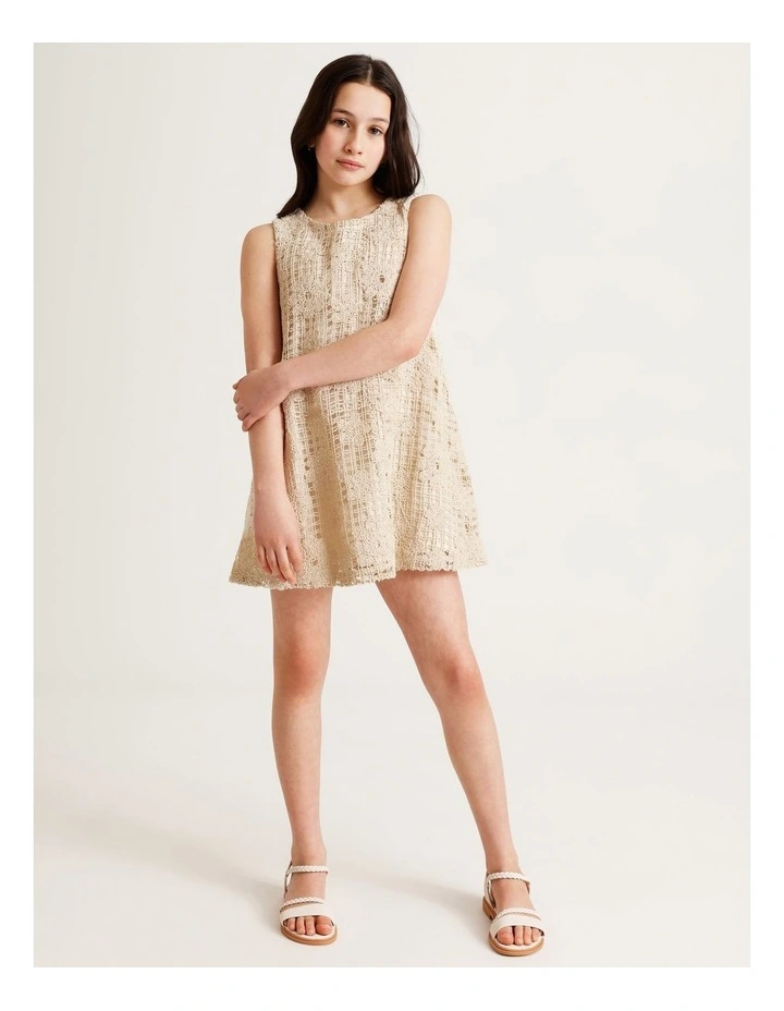 Tilii Sleeveless Crochet A-Line Mini Dress in Natural image 1