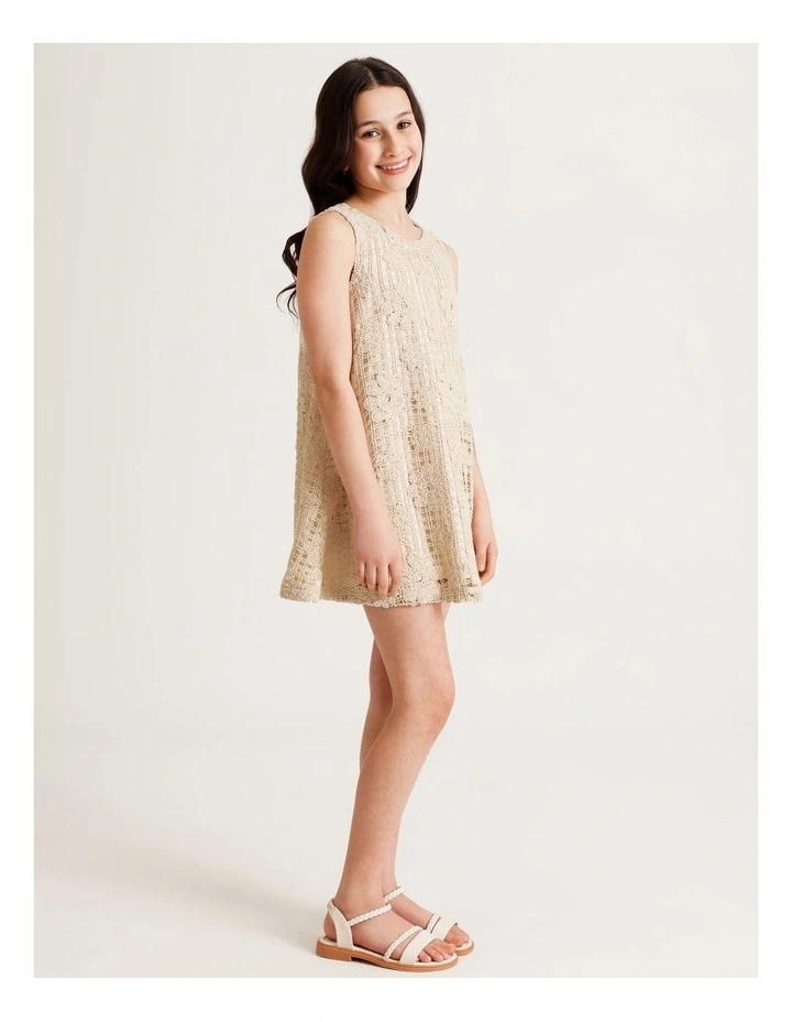 Tilii Sleeveless Crochet A-Line Mini Dress in Natural image 4
