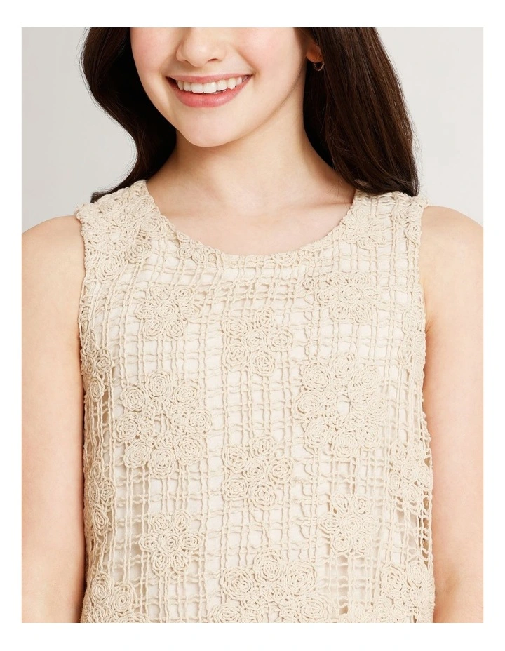 Tilii Sleeveless Crochet A-Line Mini Dress in Natural image 6