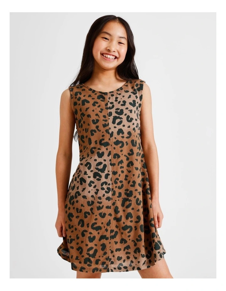 Viscose Tie Back Dress in Leopard and Brown image 1