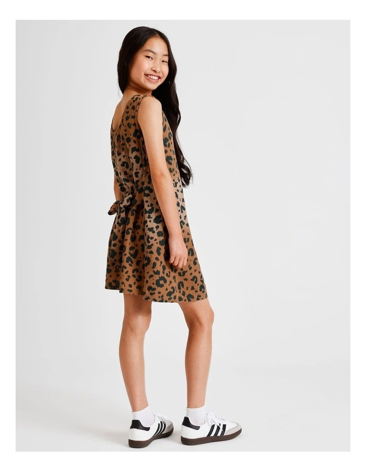 Viscose Tie Back Dress in Leopard and Brown image 2