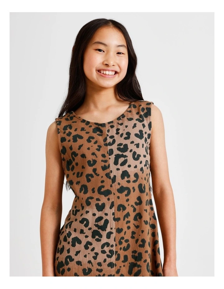 Viscose Tie Back Dress in Leopard and Brown image 3