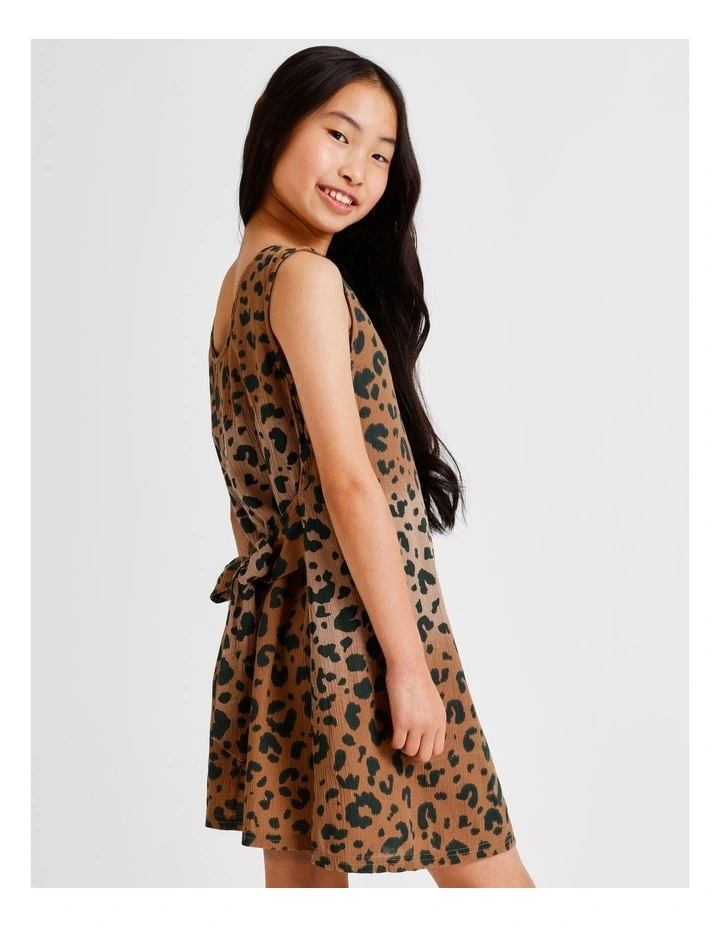 Viscose Tie Back Dress in Leopard and Brown image 4