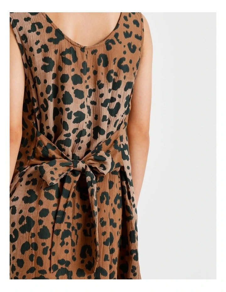 Viscose Tie Back Dress in Leopard and Brown image 5