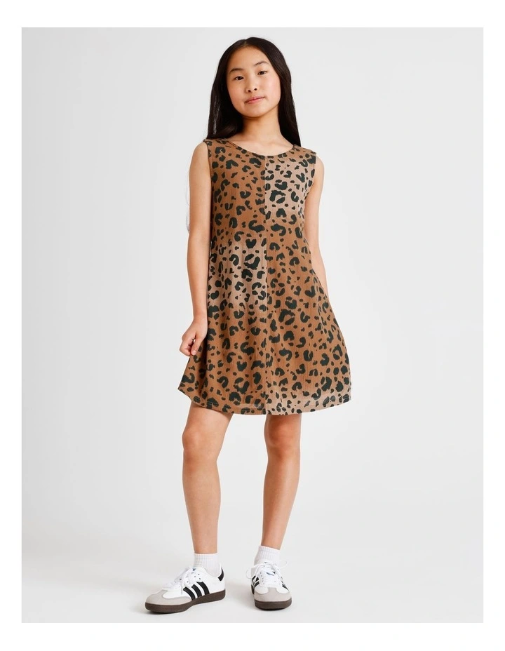 Viscose Tie Back Dress in Leopard and Brown image 6