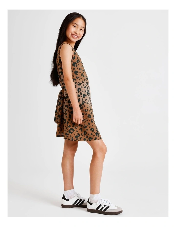 Viscose Tie Back Dress in Leopard and Brown image 7