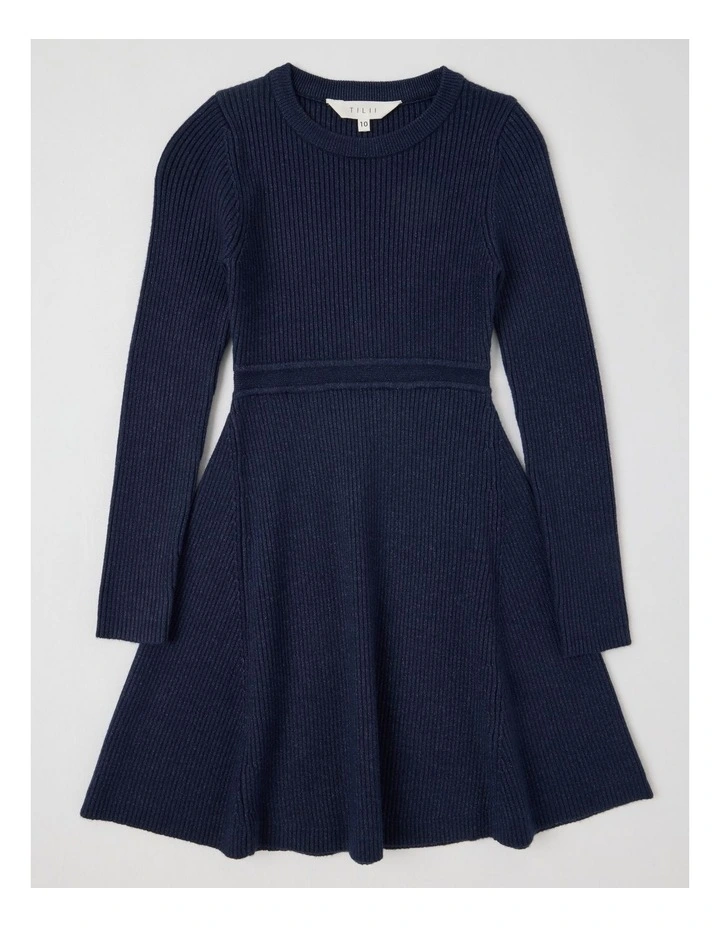 Knitted Skater Dress in Navy image 1