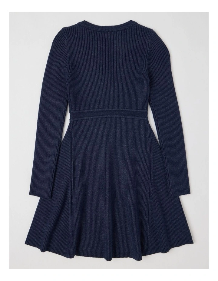 Knitted Skater Dress in Navy image 3