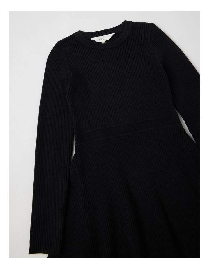 Knitted Skater Dress in Black image 2