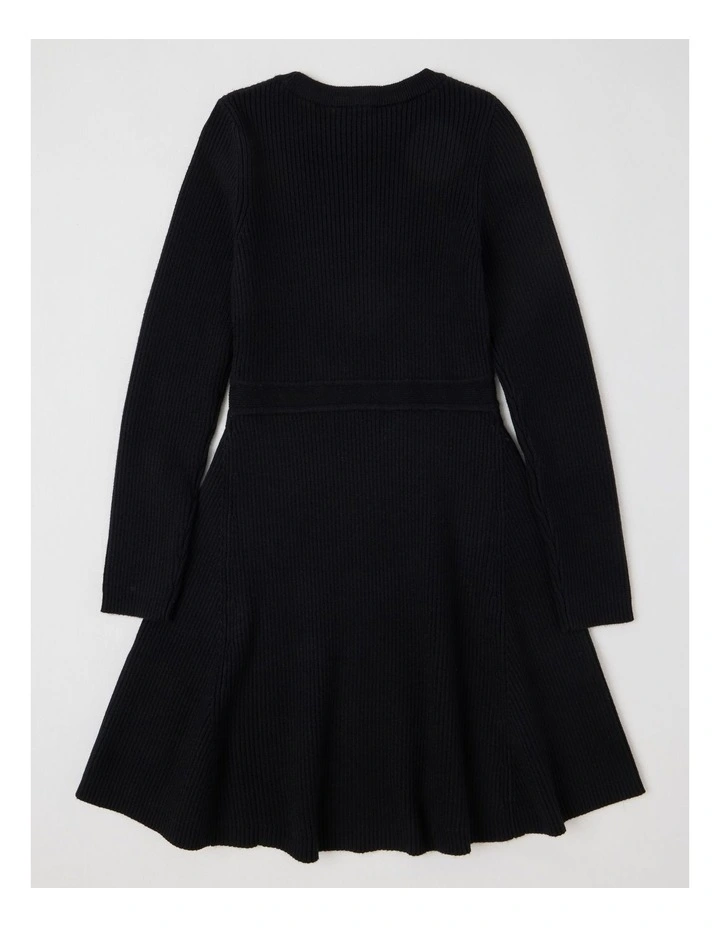 Knitted Skater Dress in Black image 3