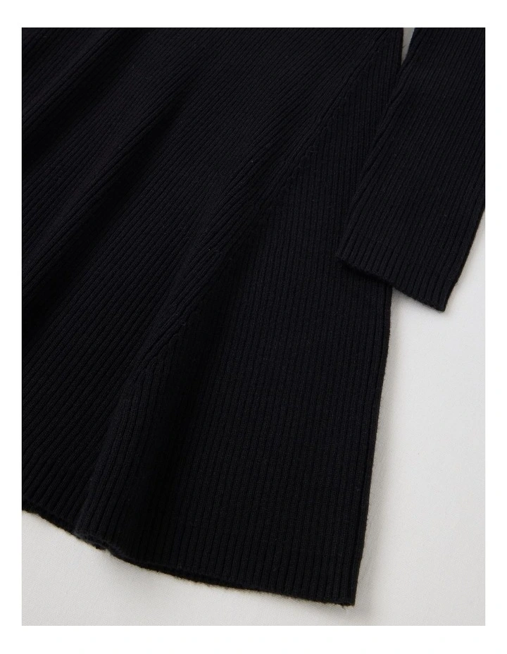 Knitted Skater Dress in Black image 4